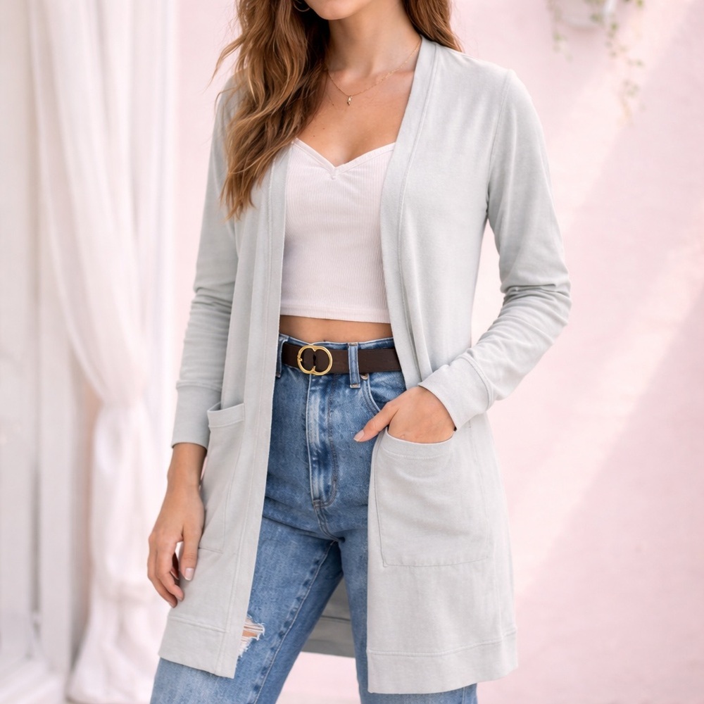 Abercrombie Cozy Duster Cardigan – Soft Gray Green | Size L | NWOT